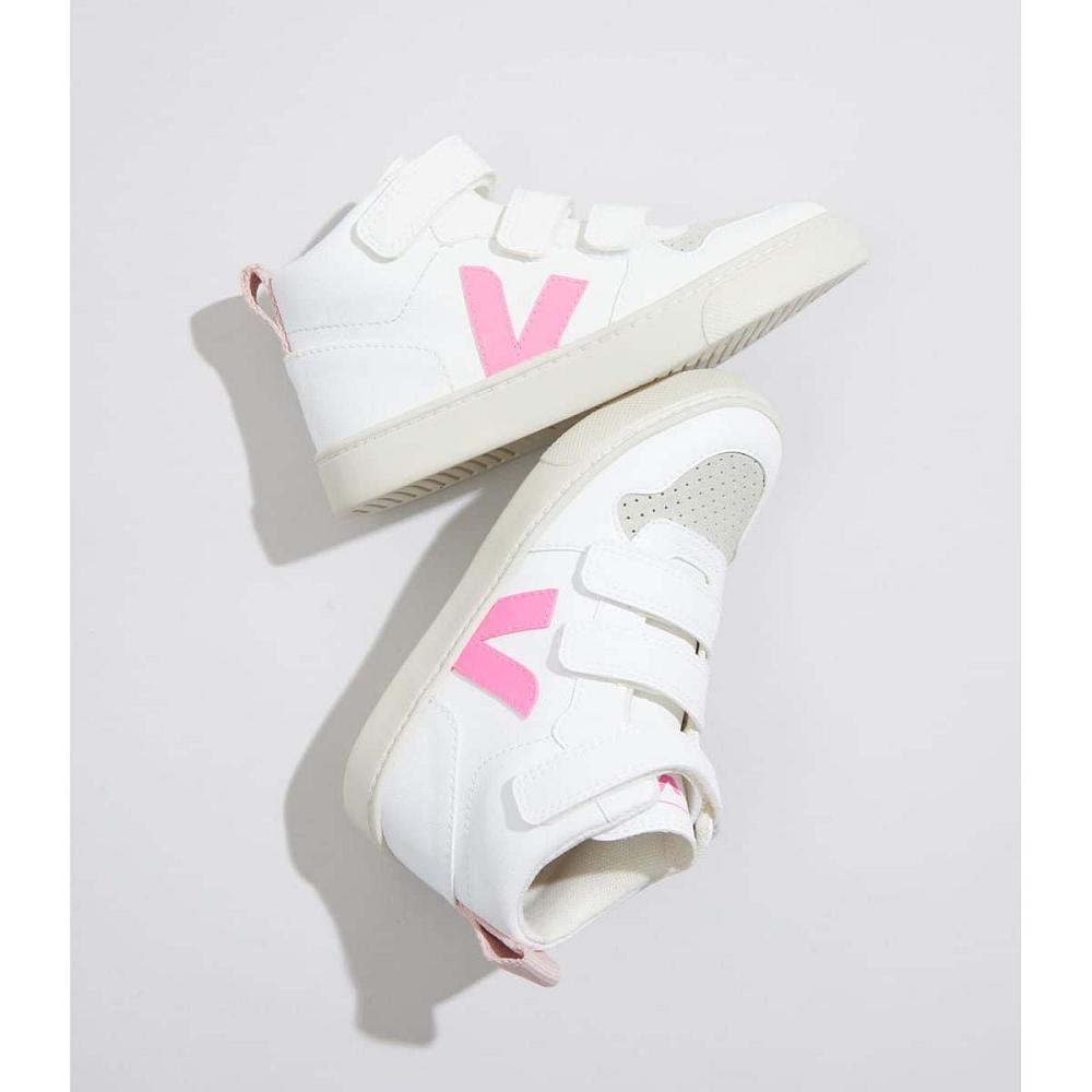 Kids' Veja V-10 MID CWL Shoes White/Pink | ZA 798XYU